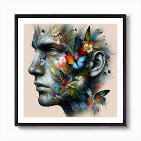 Man's Face With Butterflies Art Print