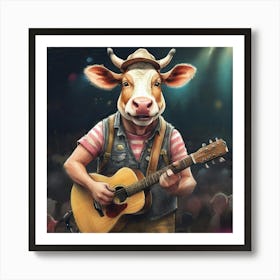 Cow Playing Guitar 8 Art Print