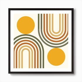 Mid Century Modern Geometric in retro gold brown terracotta (Rainbow and Sun Abstract Design) 11 Art Print