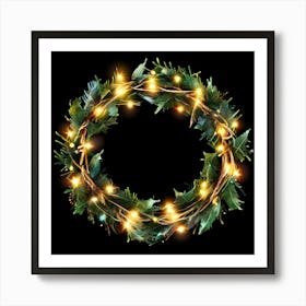 Christmas Wreath With Lights Art Print