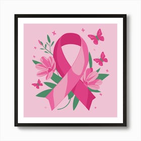 Women Breast Cancer Awareness background with brassiere Calligraphy in Pink Ribbon international symbol for month October suitable for clipart and poster and wall art (2) (1)F Art Print