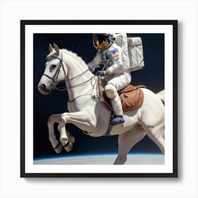 Astronaut Riding A Horse In Space Art Print