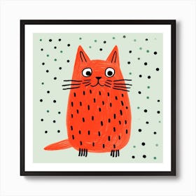 Red Polka Dot Cat 1 Art Print