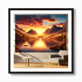 Sunset Over Lake 1 Art Print