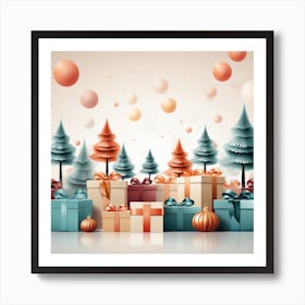 Christmas Tree And Gift Boxes Art Print