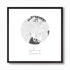 Sydney Australia Circle Map Art Print
