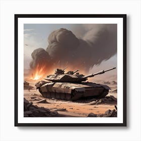 Apocalyptic Landscape With War Zone Destruction Merkava Tank Destroyed Poster