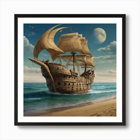 Pirate Ship On The Beach 1 Art Print