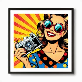 Pop Retro Girl With Camera Art Print