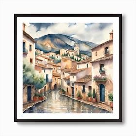 Rainy Day in a Village Art Print