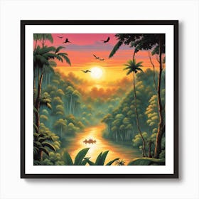 'Sunset In The Jungle' Art Print