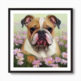 Bulldog In Flowers Art Print