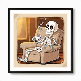 Skeleton drinking coffee Art Print