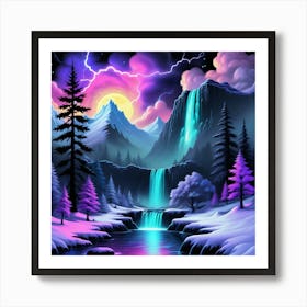 Waterfall In The Snow Art Print