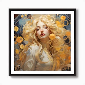 Girl With Flowers Art Print