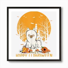 Happy Llamaween Llama Funny Halloween Boo Ghost Kids Girls Art Print