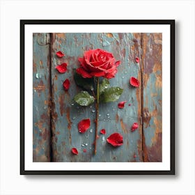 Rose On A Wooden Background Art Print