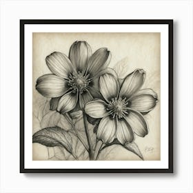 Two Flowers In Black And White Art Print