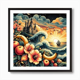 A magical sunset on a sailing ship in the ocean 18 Art Print