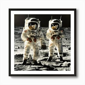 Two Astronauts On The Moon Art Print