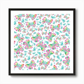 Butterflies On A White Background Art Print