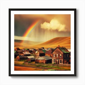 A Rainbow Appears Over An Abandoned Rural Town Using The Classic Style 1 Art Print