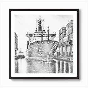 Ship Docked At A Dock Art Print