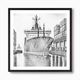 Ship Docked At A Dock Affiche