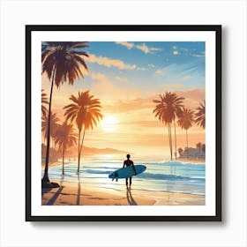 Surfer On The Beach 1 Art Print