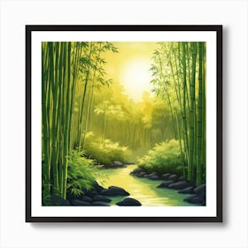 A Stream In A Bamboo Forest At Sun Rise Square Composition 192 Art Print