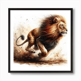 Lion In Motion, Lion Watercolour Art Print 1 Art Print