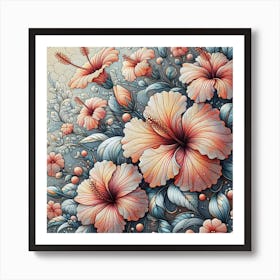 Pattern with Hibiscus flowers 5 Art Print