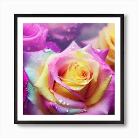Beautiful pink, yellow, and purple chameleon roses Art Print