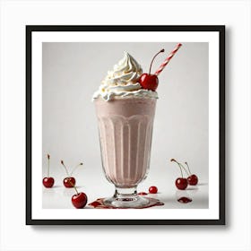 American Milkshake Generate An Image Of A Classic American Milkshake With Whipped Cream And A Cherry 2454115082 Art Print