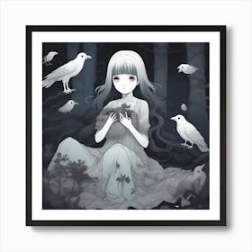 Anime Girl In The Forest 2 Art Print