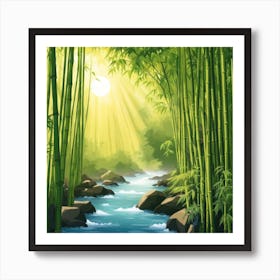 A Stream In A Bamboo Forest At Sun Rise Square Composition 310 Art Print