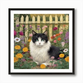 Cottage Garden, Gustav Klimt Inspired Cat 12 Art Print