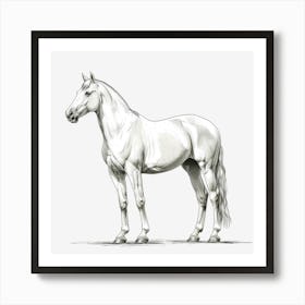 White Horse On Black Background Art Print