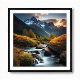 Mountain Stream At Sunset 2 Art Print