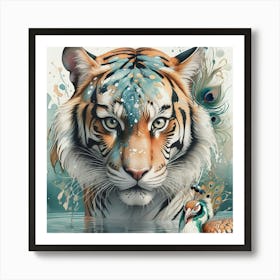 Tiger And Peacock Art Print