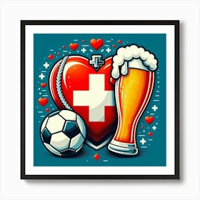 Switzerland Football and beer euro 2024 Art Print