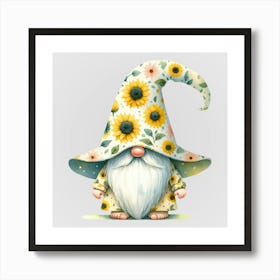 Watercolor Sunflower Gnomes 9 Art Print