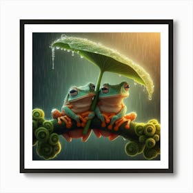 Two Frogs In The Rain Art Print