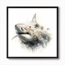 Shark In The City Double Exposure Art Print