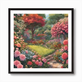 0 A Garden In Bright Colors A Drawing Of A Garden F Esrgan V1 X2plus Art Print