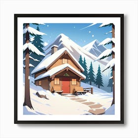 Winter Cabin In The Mountains Art Print