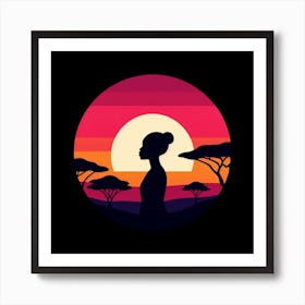 Silhouette Of African Woman At Sunset 2 Art Print