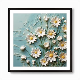 Daisies On Blue Background Art Print