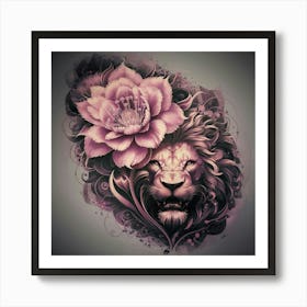 Lion With Flower Art Print