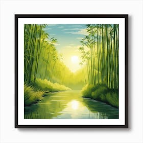 A Stream In A Bamboo Forest At Sun Rise Square Composition 190 Art Print